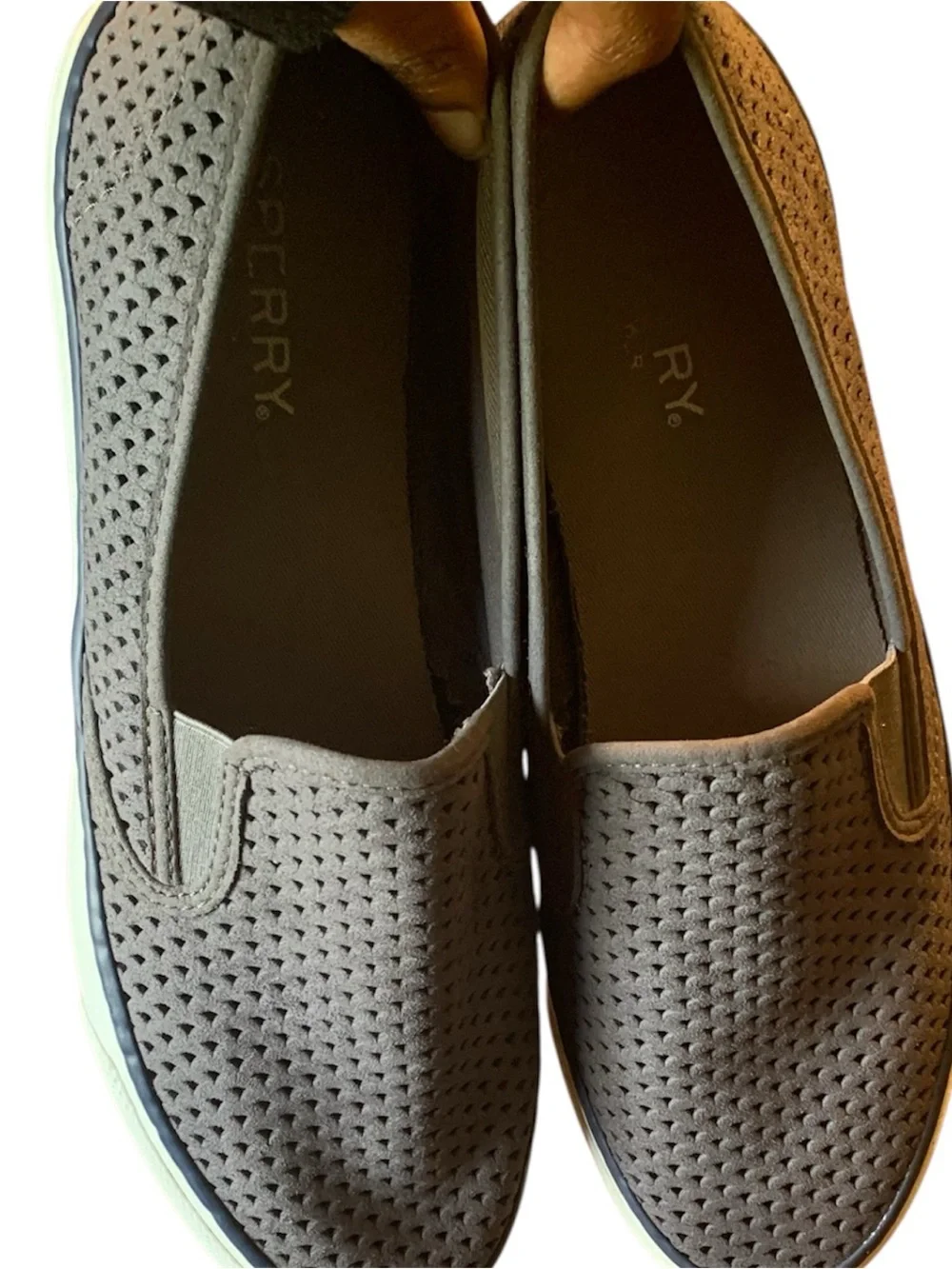 Sperry Seaside Perforated Slip On Sneakers Grey Womens Size 8.5 M